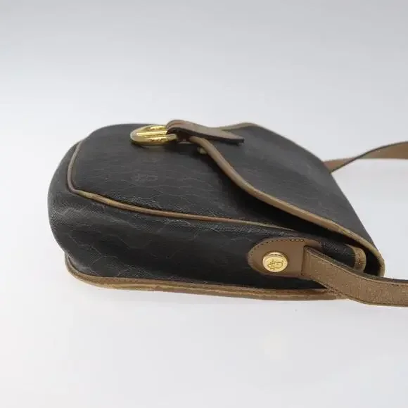 DIOR Honeycomb Canvas Shoulder Bag Pvc Black Brown Gold